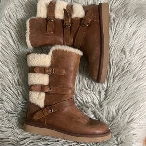 UGG Tan Shearling-Lined Winter Boots
